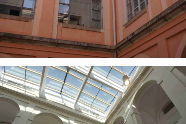 Uno de los cuatro patios de El Nuncio, antes y después de la intevención
